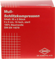 SCHLITZKOMPRESSEN Mull 5x5 cm steril 12fach